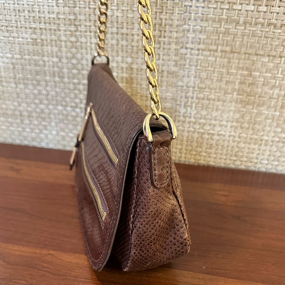 🌟HP🌟VTG 1990s Cole Haan Brown Reptile Embossed Leather Convertible Messenger - Picture 8 of 16